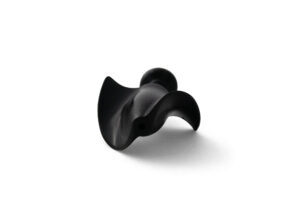 A black Vortaks rotating lure head is shown in a front view.